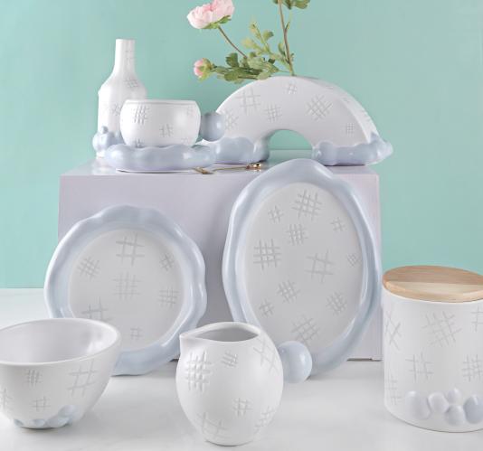 Series tableware keramik Grid-healing: Nyuda ruang omah sing madhangi kanthi tekstur lembut