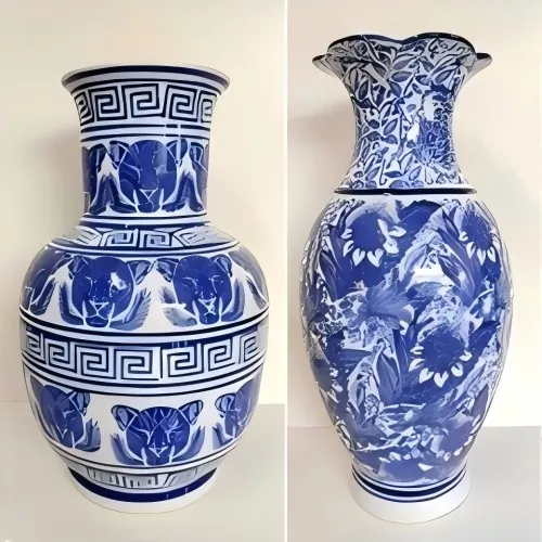 Vase porselin biru lan putih