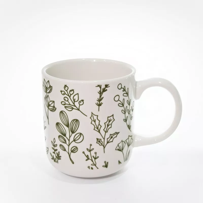 Botanical Print White Stoneware Mug