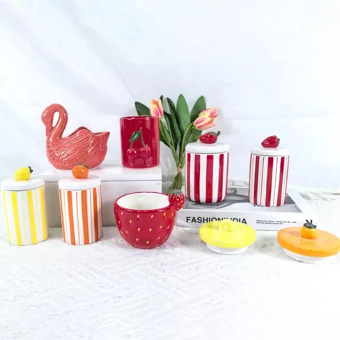 Pemegang lilin keramik kembang keramik buah