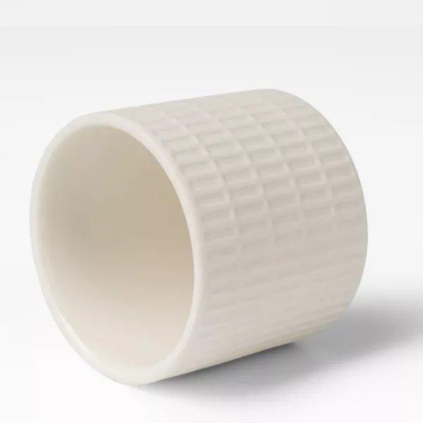 Wadah Lilin Keramik Pola Grid Putih Susu